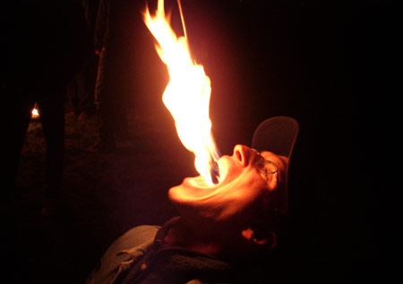 fire eating statue