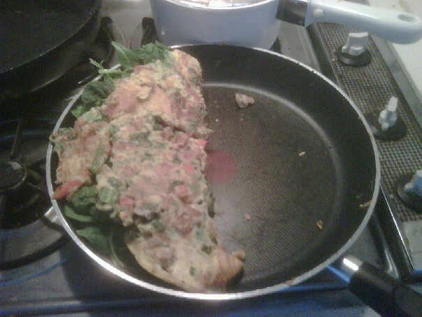Finished 6 egg omelet with spinach