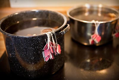 add tea bags to boiled water